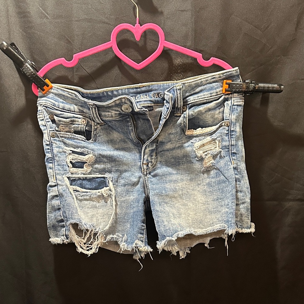 American Eagle Light Blue Distressed Jean Shorts